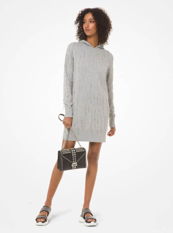 Damske Saty Michael Kors Crystal-Fringed Cotton-Blend Hoodie Siva - Oblecenie Michael Kors Sleva | XLGUQ-3450